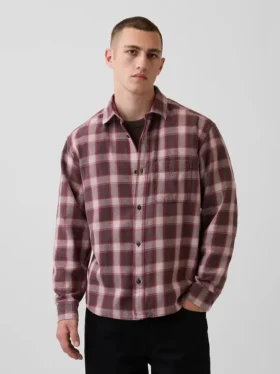 Sunwashed twill overhemd met ruitenpatroon in relaxte pasvorm