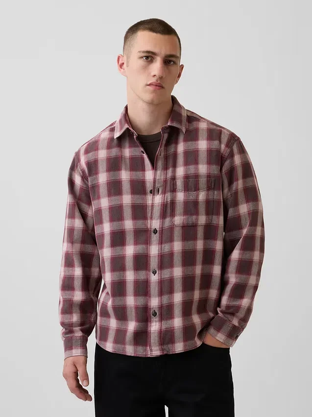 Sunwashed twill overhemd met ruitenpatroon in relaxte pasvorm