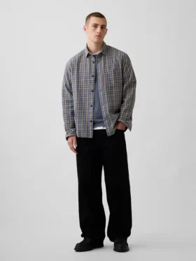 Sunwashed twill overhemd met ruitenpatroon in relaxte pasvorm