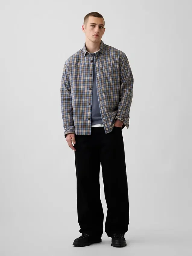 Sunwashed twill overhemd met ruitenpatroon in relaxte pasvorm