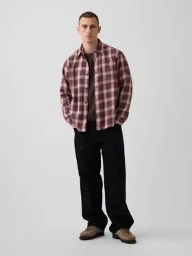 Sunwashed twill overhemd met ruitenpatroon in relaxte pasvorm