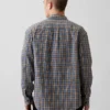 Sunwashed twill overhemd met ruitenpatroon in relaxte pasvorm