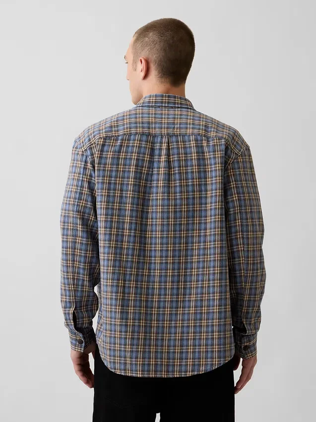 Sunwashed twill overhemd met ruitenpatroon in relaxte pasvorm