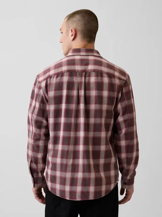 Sunwashed twill overhemd met ruitenpatroon in relaxte pasvorm