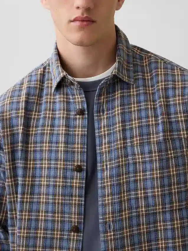 Sunwashed twill overhemd met ruitenpatroon in relaxte pasvorm