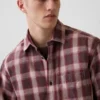 Sunwashed twill overhemd met ruitenpatroon in relaxte pasvorm