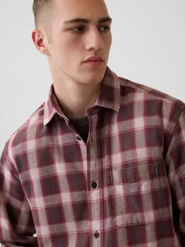 Sunwashed twill overhemd met ruitenpatroon in relaxte pasvorm