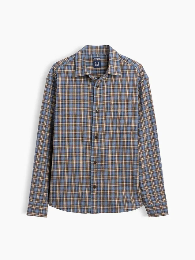 Sunwashed twill overhemd met ruitenpatroon in relaxte pasvorm