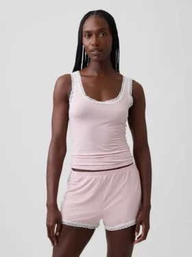 Superzachte modal pyjama-tanktop met kanten rand