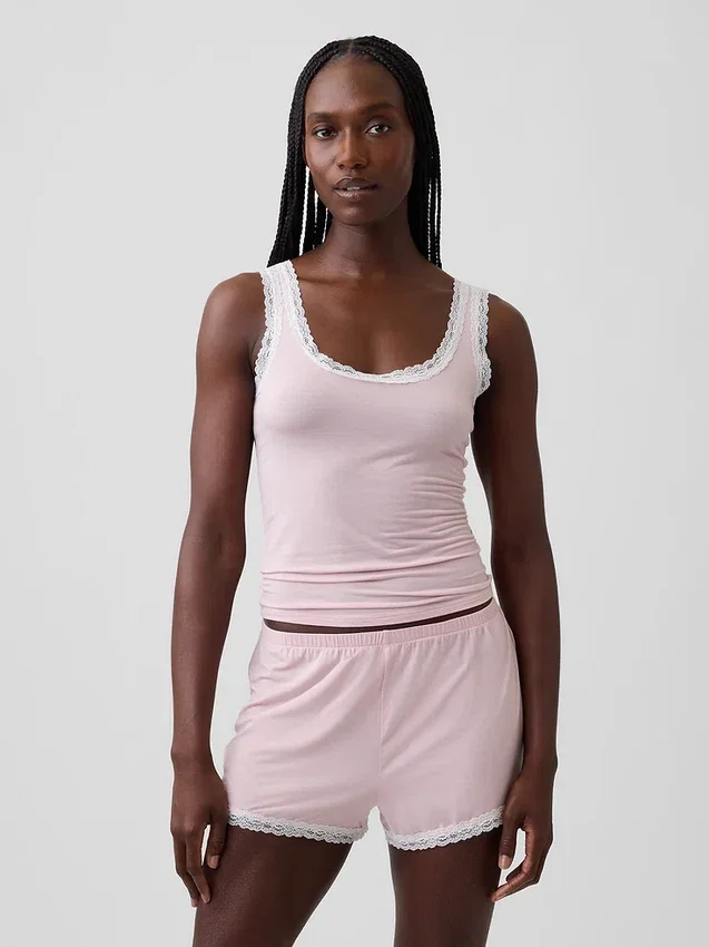 Superzachte modal pyjama-tanktop met kanten rand