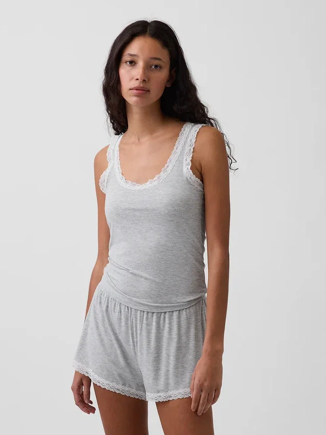 Superzachte modal pyjama-tanktop met kanten rand