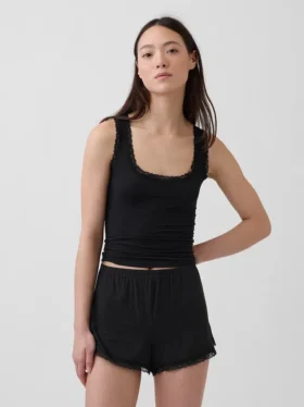 Superzachte modal pyjama-tanktop met kanten rand