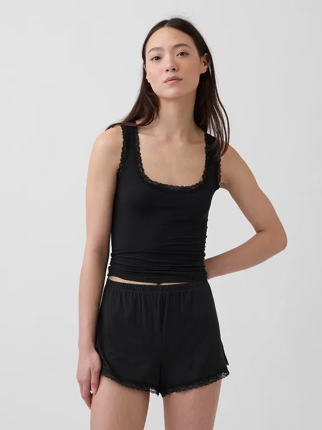 Superzachte modal pyjama-tanktop met kanten rand