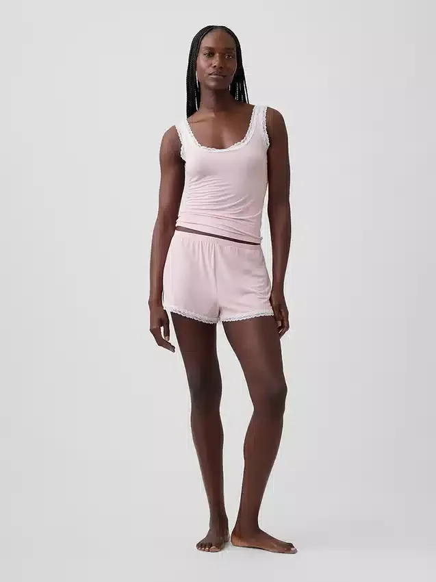 Superzachte modal pyjama-tanktop met kanten rand