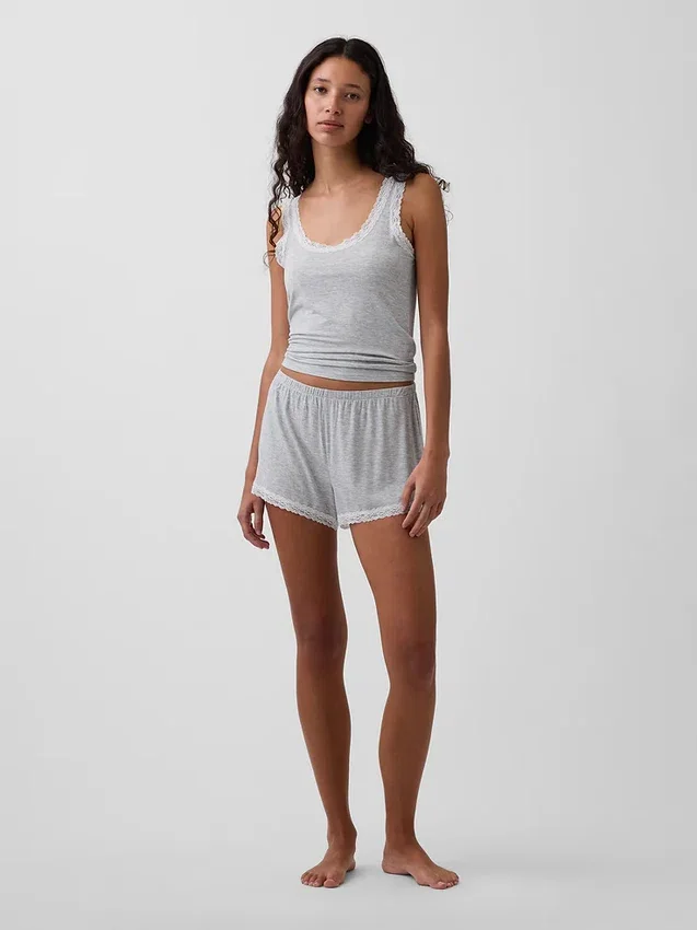 Superzachte modal pyjama-tanktop met kanten rand