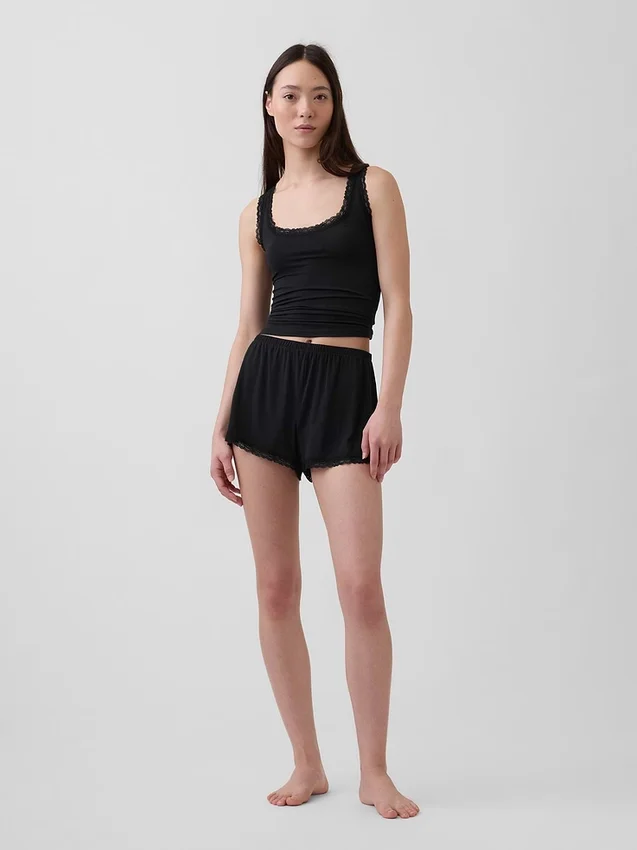 Superzachte modal pyjama-tanktop met kanten rand
