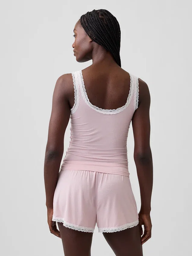 Superzachte modal pyjama-tanktop met kanten rand