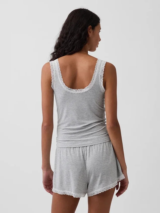 Superzachte modal pyjama-tanktop met kanten rand