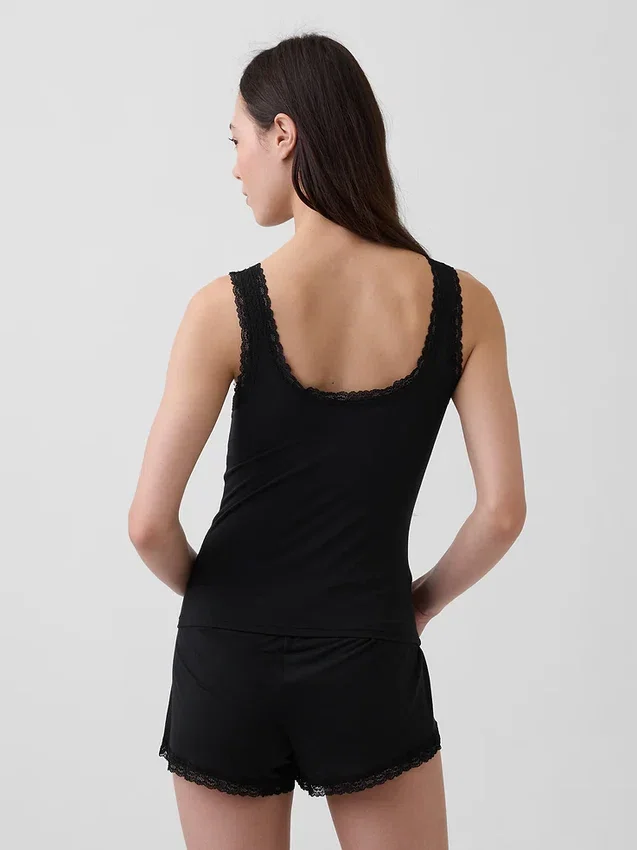 Superzachte modal pyjama-tanktop met kanten rand