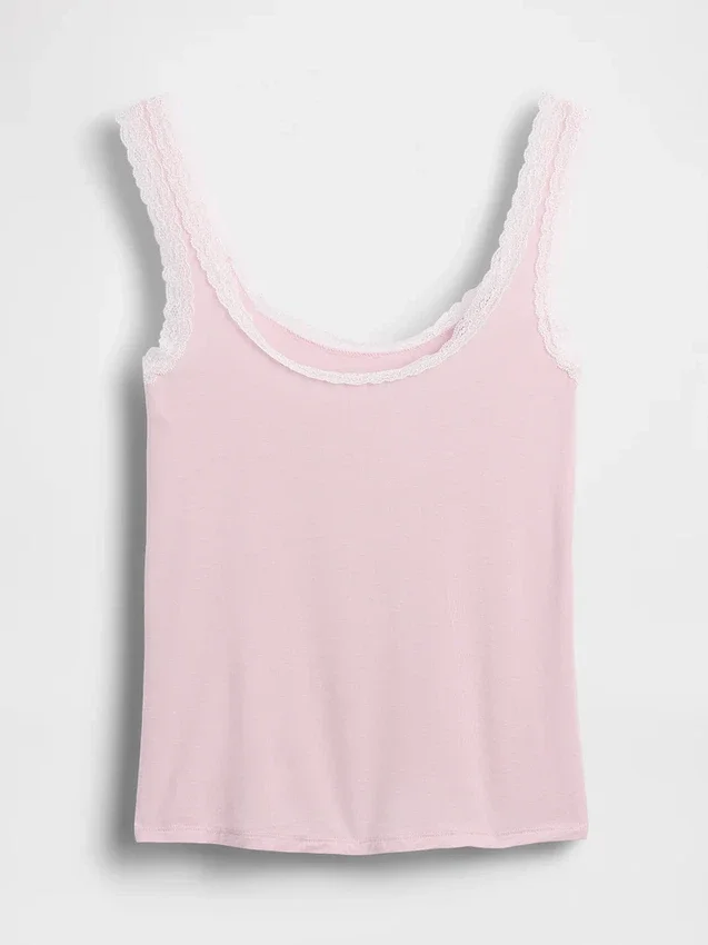 Superzachte modal pyjama-tanktop met kanten rand