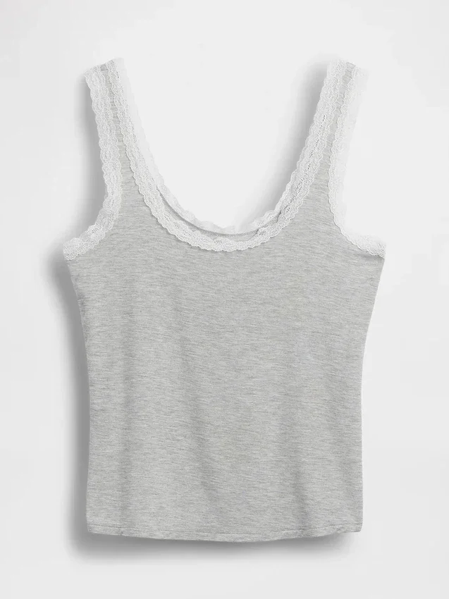 Superzachte modal pyjama-tanktop met kanten rand