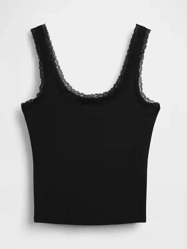 Superzachte modal pyjama-tanktop met kanten rand