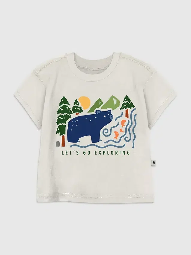 T-shirt met afbeelding van een beer in het bos voor peuters