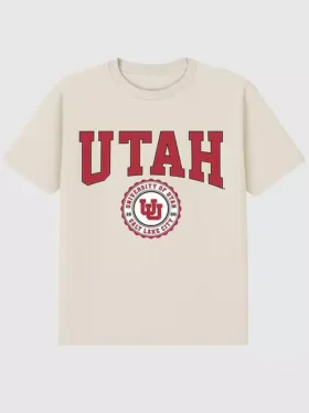 T-shirt met donkere afbeelding van het universiteitszegel van de University of Utah