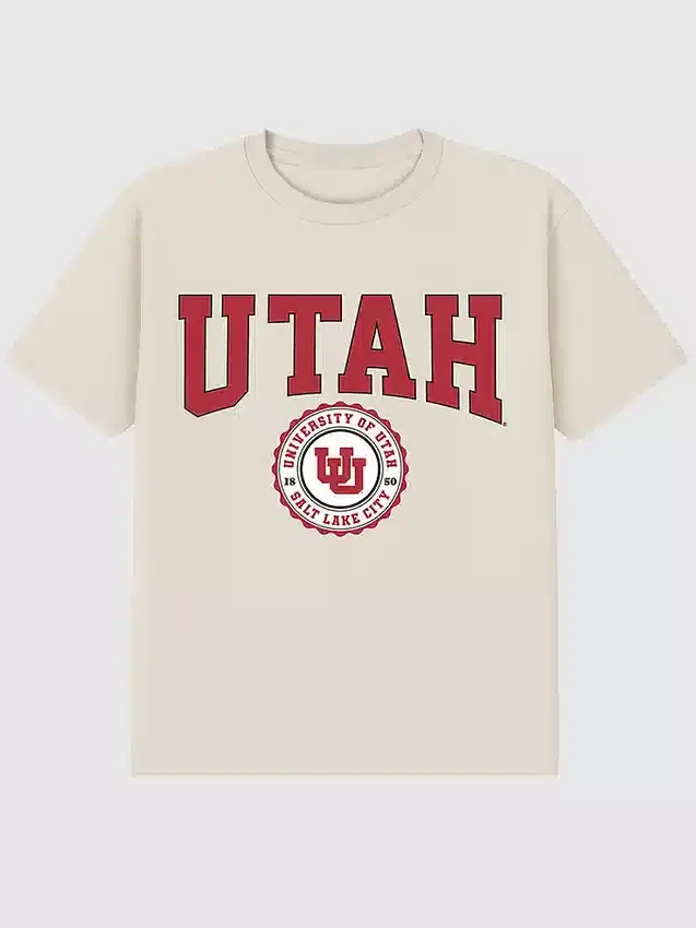 T-shirt met donkere afbeelding van het universiteitszegel van de University of Utah