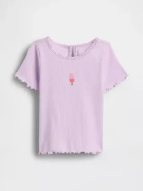 T-shirt met geribde boord en geborduurd ijsje voor Baby & Peuter