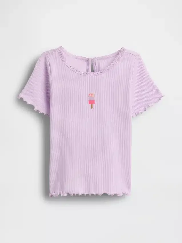 T-shirt met geribde boord en geborduurd ijsje voor Baby & Peuter