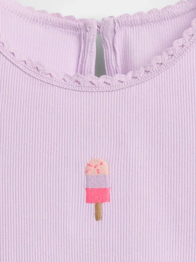 T-shirt met geribde boord en geborduurd ijsje voor Baby & Peuter