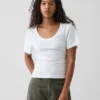 T-shirt met geribde ronde hals