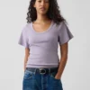 T-shirt met geribde ronde hals