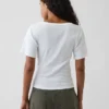 T-shirt met geribde ronde hals