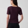 T-shirt met geribde ronde hals