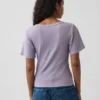 T-shirt met geribde ronde hals