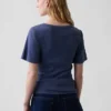 T-shirt met geribde ronde hals