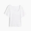 T-shirt met geribde ronde hals