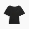 T-shirt met geribde ronde hals