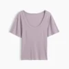 T-shirt met geribde ronde hals