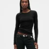 T-shirt met pointelle-rib