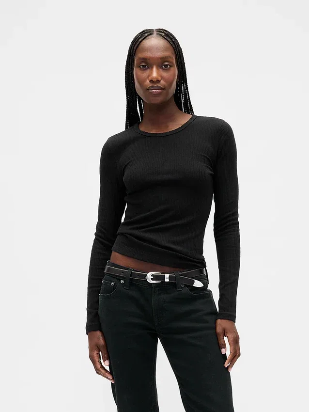 T-shirt met pointelle-rib