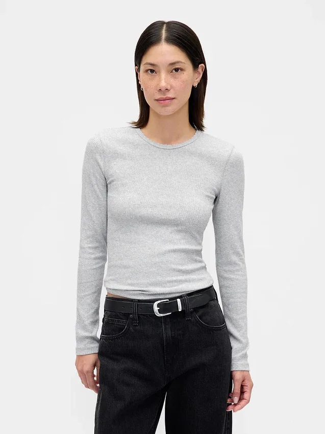 T-shirt met pointelle-rib
