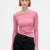 T-shirt met pointelle-rib