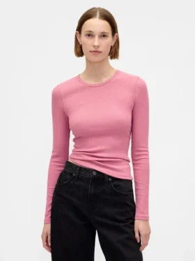 T-shirt met pointelle-rib