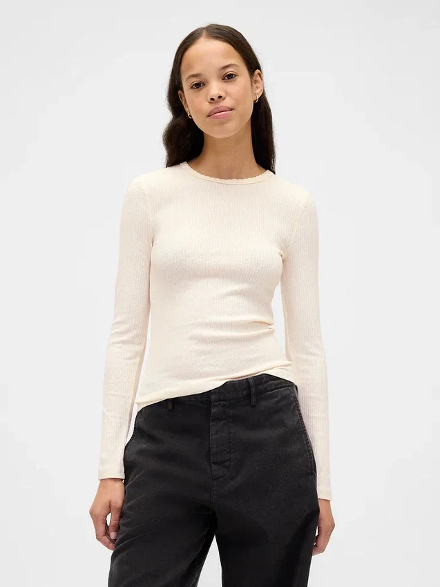 T-shirt met pointelle-rib