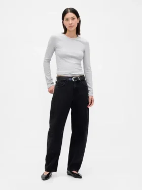T-shirt met pointelle-rib