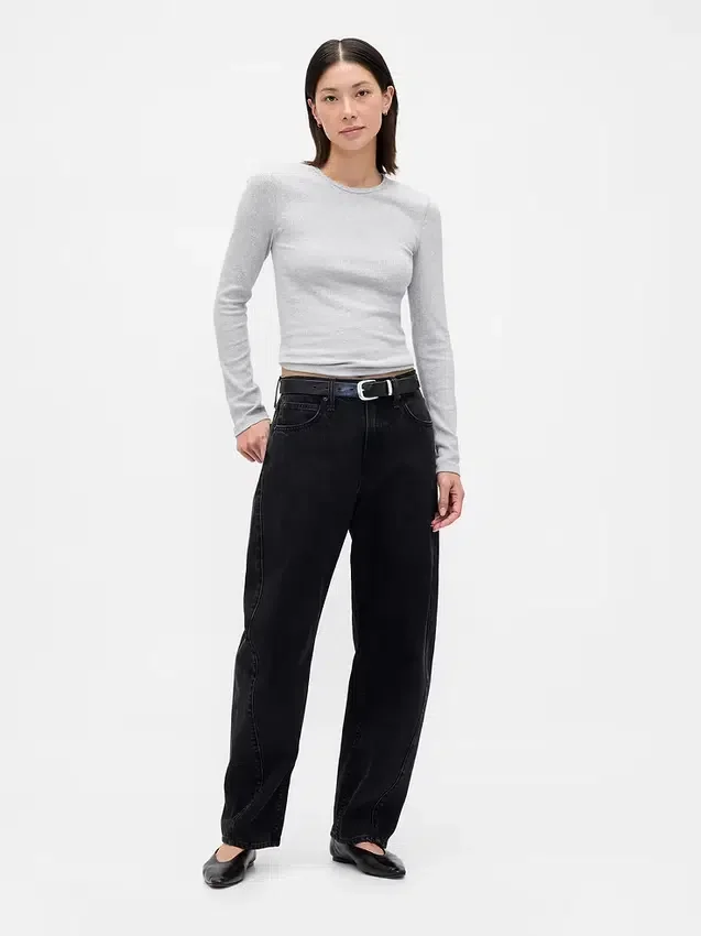 T-shirt met pointelle-rib