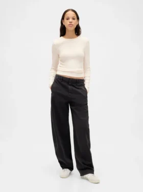T-shirt met pointelle-rib